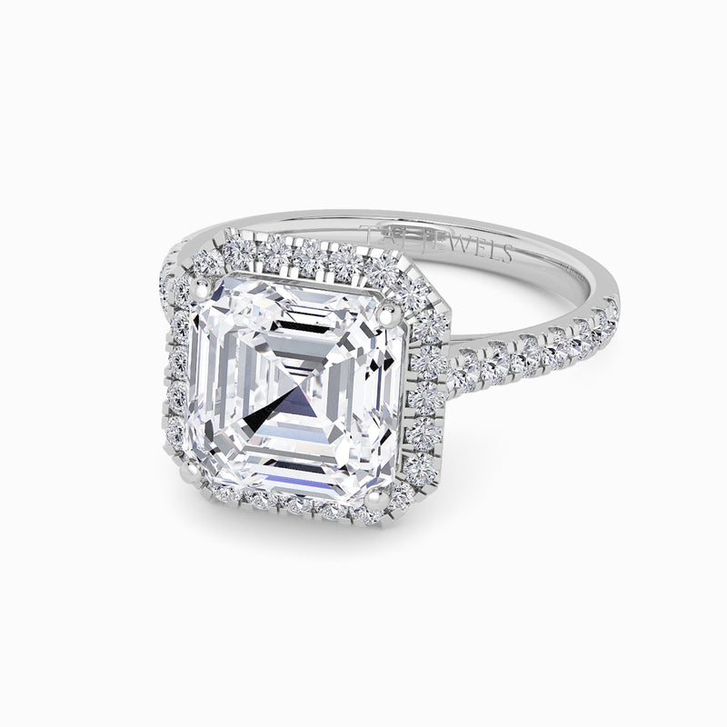 Asscher Cut Lab Diamond Halo Engagement Ring (Cathedral) (0.50ct+)