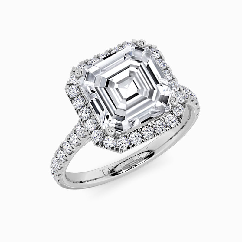 Asscher Cut Lab Diamond Halo Engagement Ring (Cathedral) (0.50ct+)