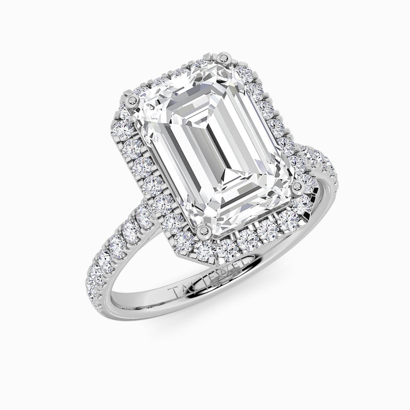 Emerald Cut Lab Diamond Halo Engagement Ring (Cathedral) (0.50ct+)