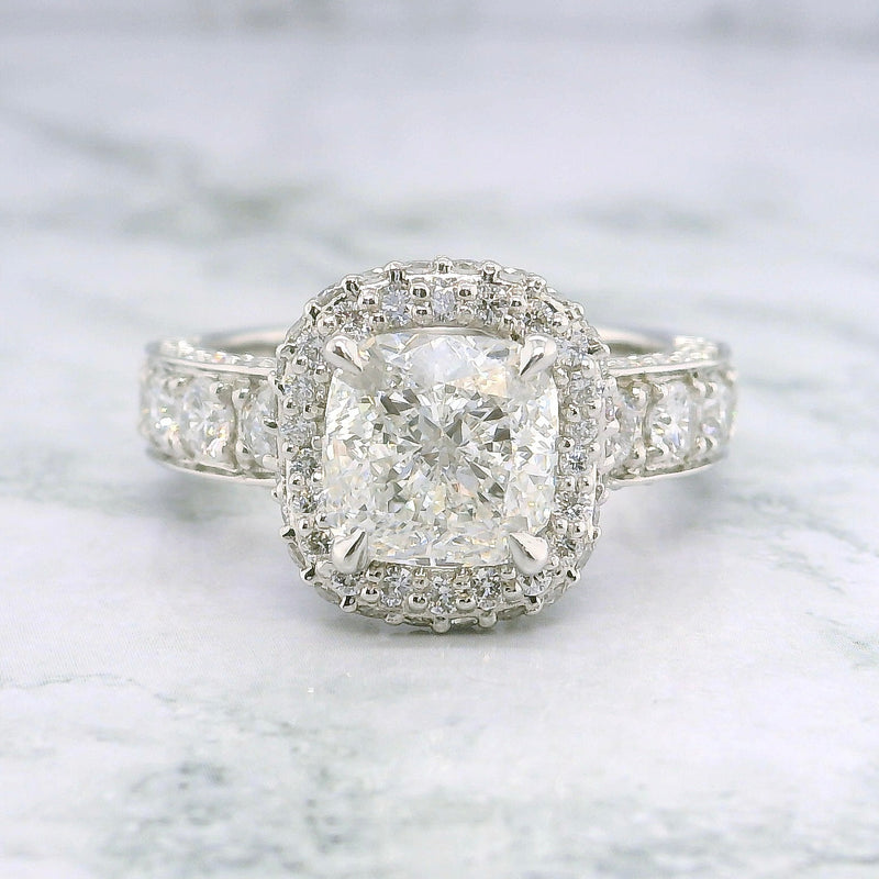 Lab Grown Cushion Cut Cross Over Diamond Engagement Ring