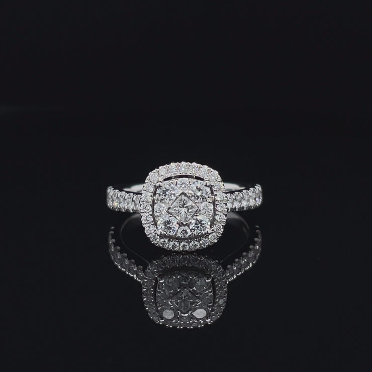 Single halo cushion on sale cut engagement ring