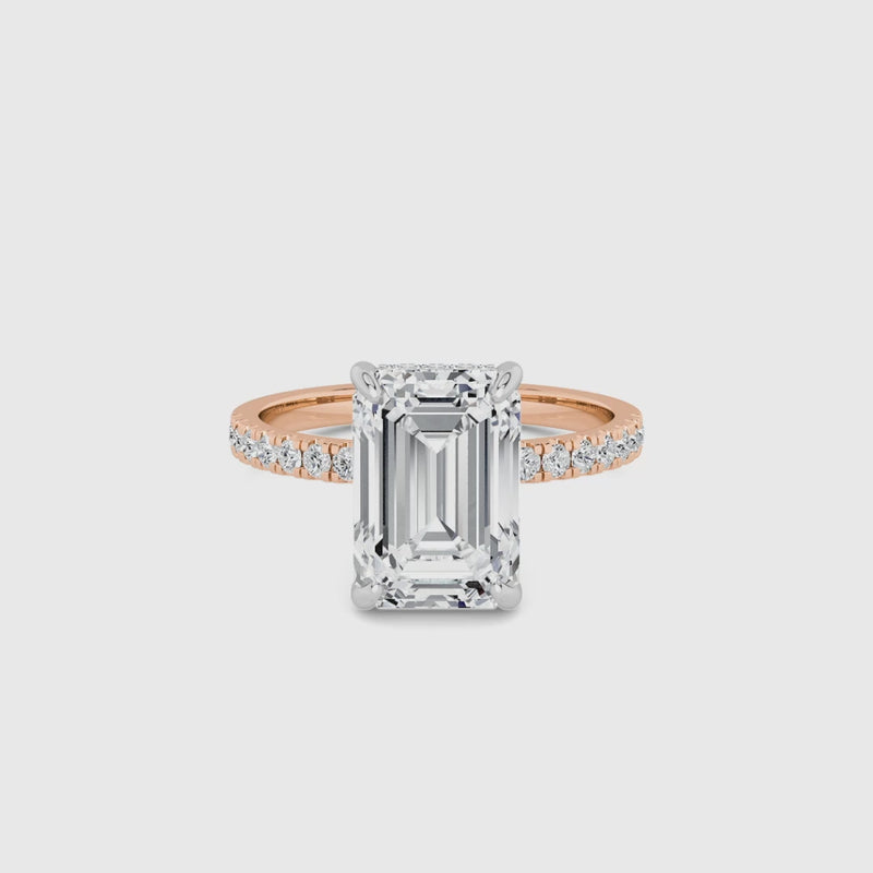 Emerald Cut Shoulder Set Lab Diamond Engagement Ring (Floating Head) (1ct+)