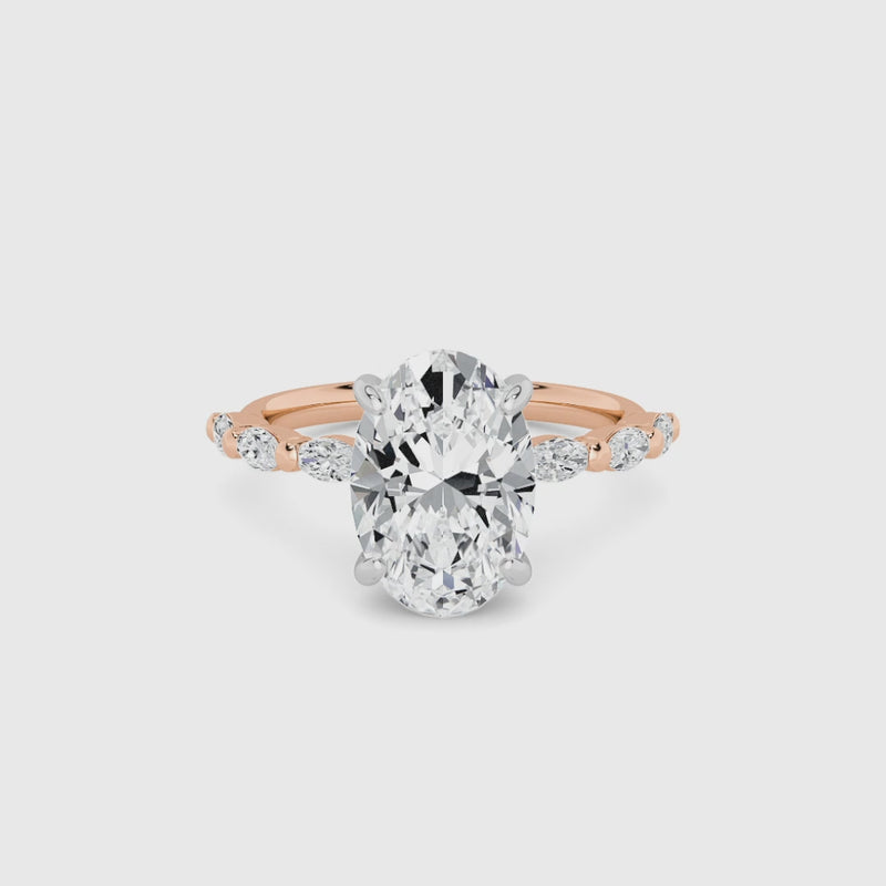 Oval Brilliant Cut Marquise Diamond Band Lab Diamond Engagement Ring (1.00ct+)