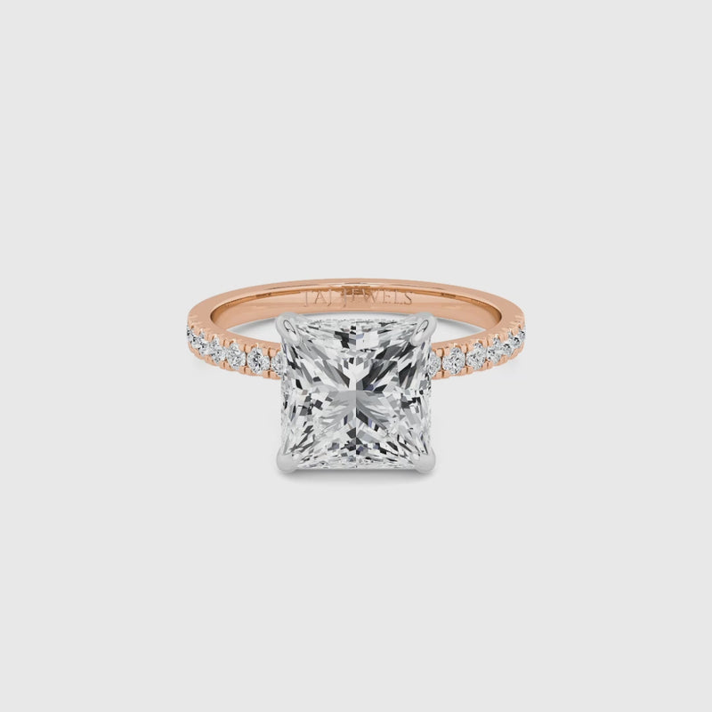 Princess Cut Shoulder Set Lab Diamond Engagement Ring (Floating Head) (1ct+)