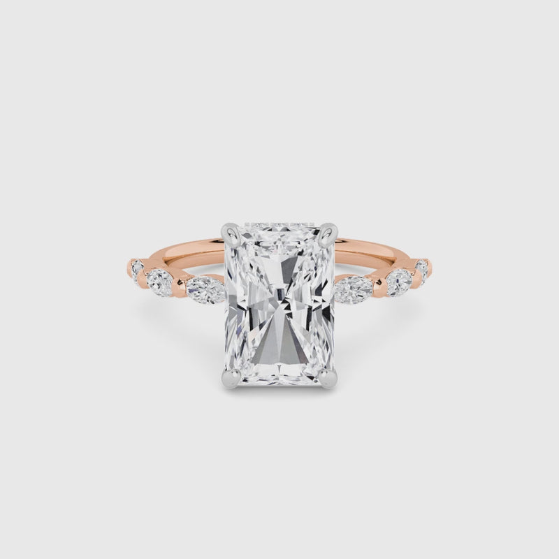 Radiant Cut Marquise Diamond Band Lab Diamond Engagement Ring (1.00ct+)