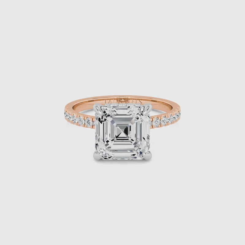 Asscher Cut Shoulder Set Lab Diamond Engagement Ring (Floating Head) (1ct+)