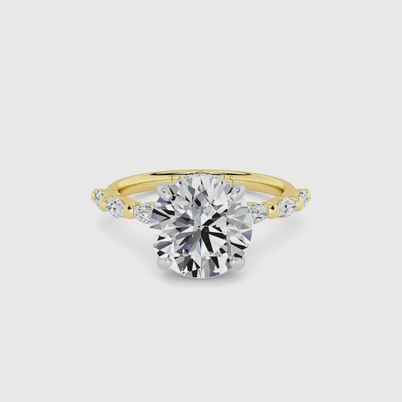 Round Brilliant Cut Marquise Diamond Band Lab Diamond Engagement Ring (1.00ct+)