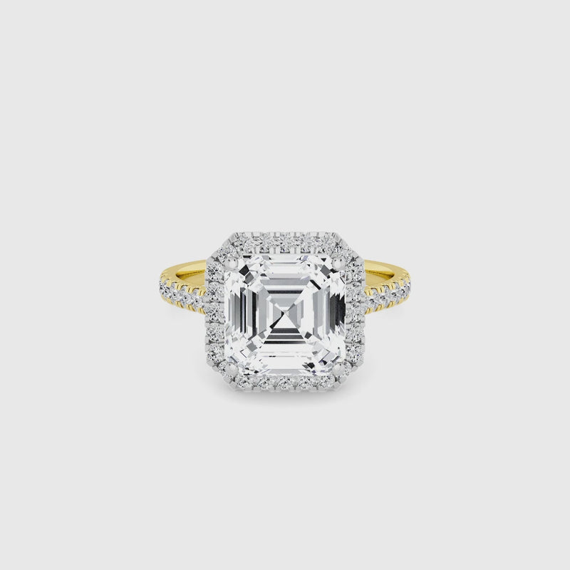 Asscher Cut Lab Diamond Halo Engagement Ring (Cathedral) (0.50ct+)