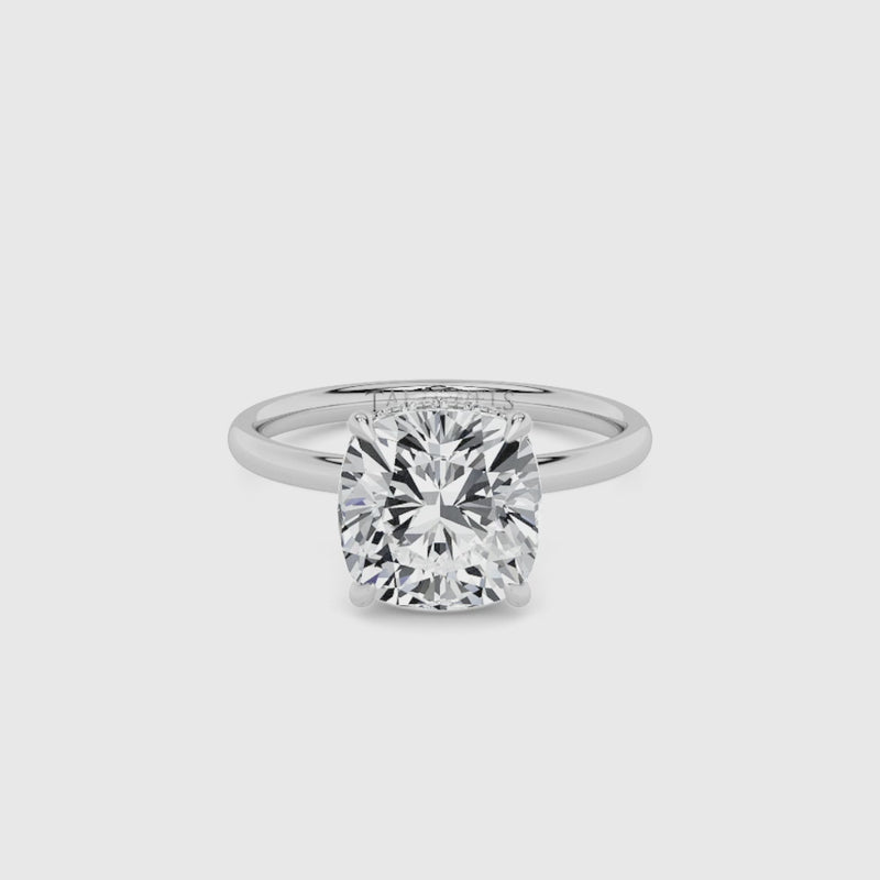 Cushion Cut Solitaire Plain Band Lab Diamond Engagement Ring (Floating Head) (1ct+)