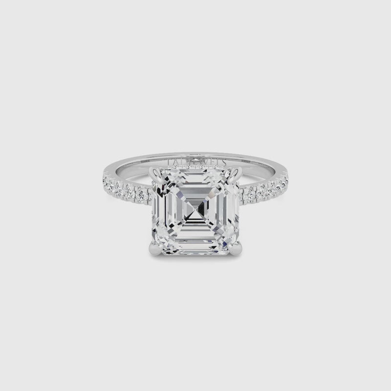 Asscher Cut Shoulder Set Lab Diamond Engagement Ring (Floating Head) (1ct+)