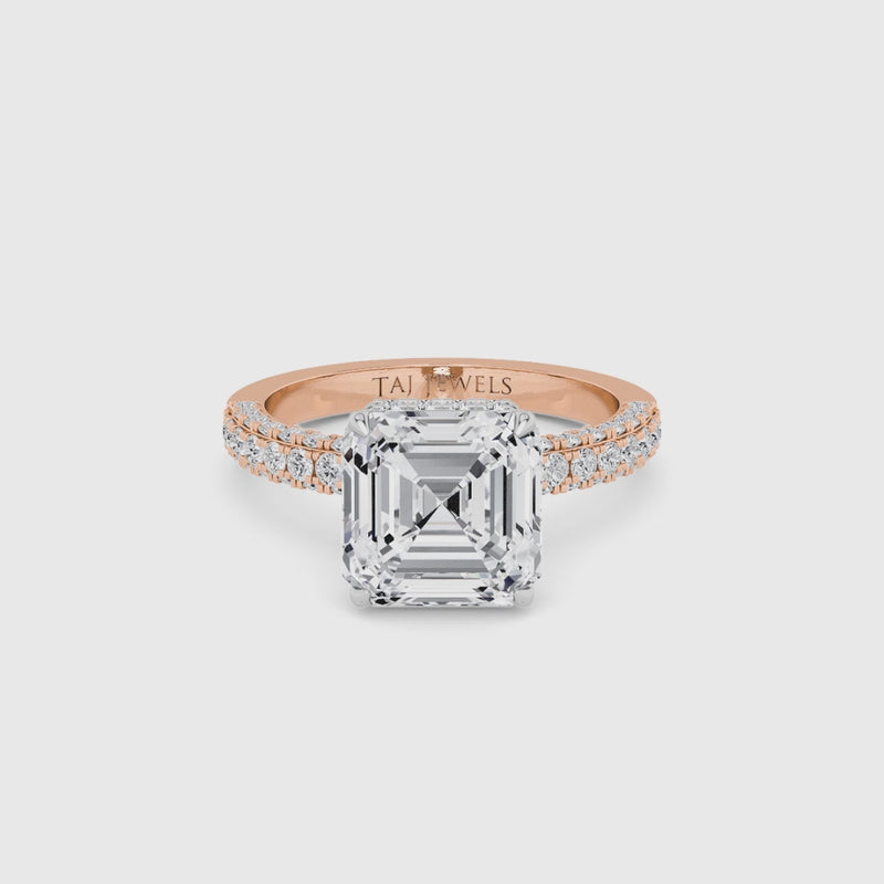 Asscher Cut 3D Pave Lab Diamond Engagement Ring (Floating Head) (1ct+)