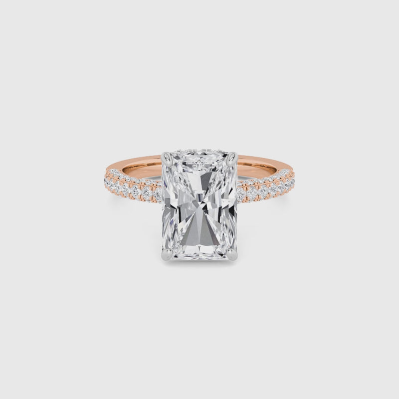 Radiant Cut 3D Pave Double Hidden Halo Lab Diamond Engagement Ring (1ct+)