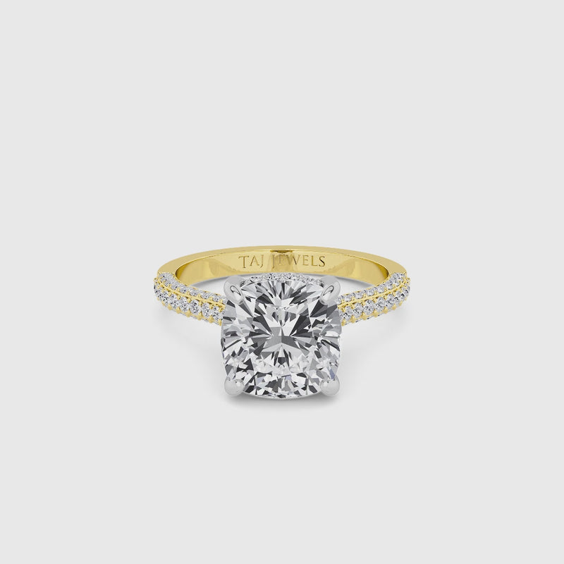 Cushion Cut 3D Pavé Cathedral Lab Diamond Engagement Ring (1.00ct+)