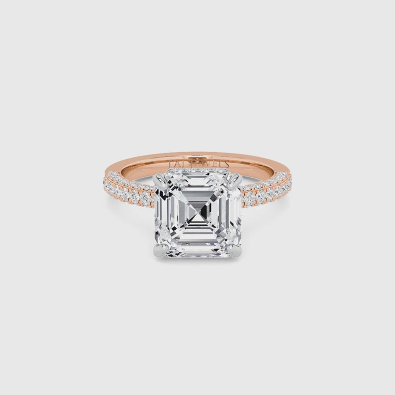 Asscher Cut 3D Pave Double Hidden Halo Lab Diamond Engagement Ring (1ct+)