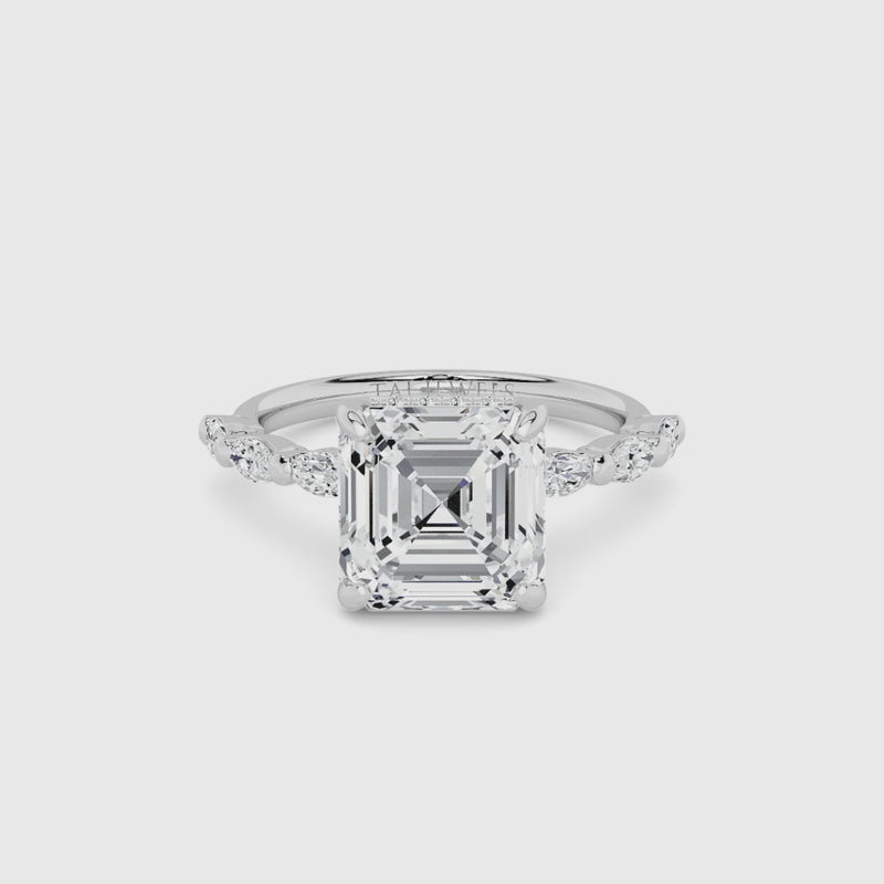 Asscher Cut Solitaire Marquise Diamond Band Lab Diamond Engagement Ring (1.00ct+)