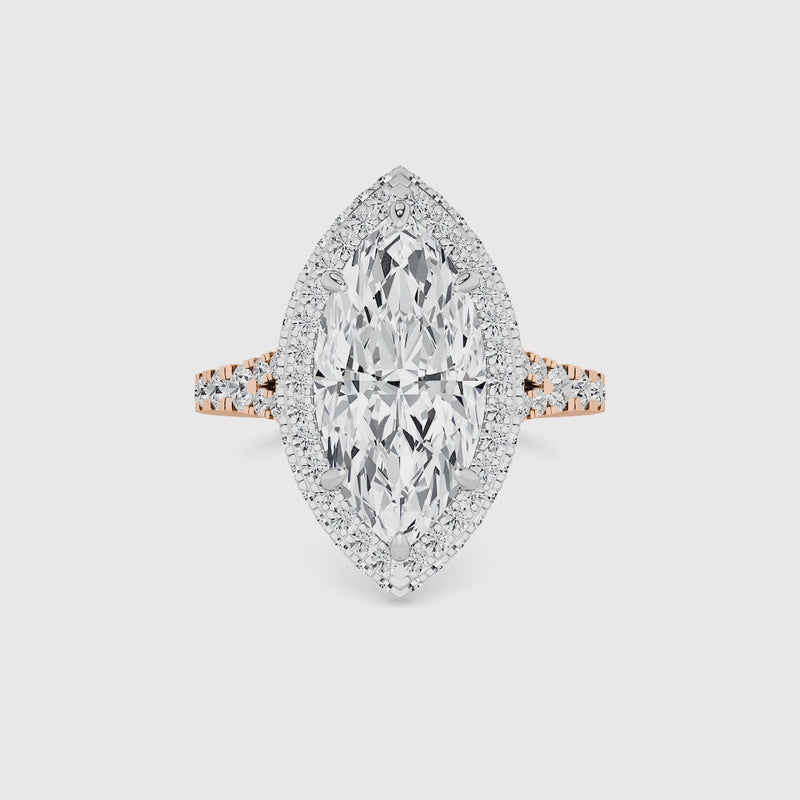 Marquise Brilliant Cut Lab Diamond 3D Pave Split Shank Halo Engagement Ring (1.00ct+)