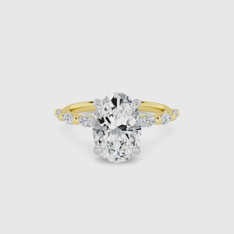 Oval Brilliant Cut Marquise Diamond Band Lab Diamond Engagement Ring (1.00ct+)