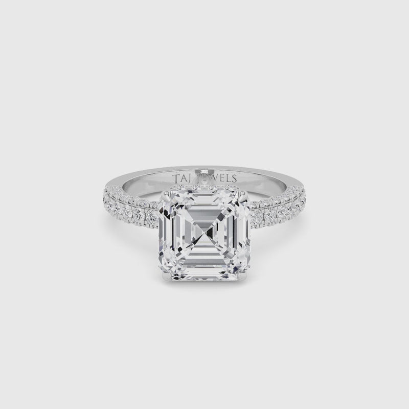 Asscher Cut 3D Pave Lab Diamond Engagement Ring (Floating Head) (1ct+)