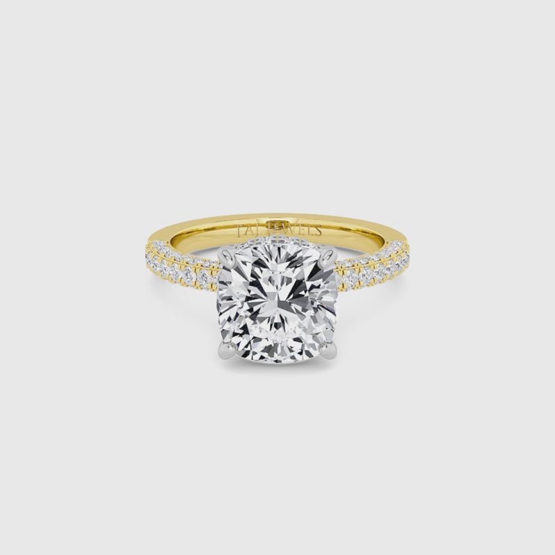 Cushion Cut 3D Pave Double Hidden Halo Lab Diamond Engagement Ring (1ct+)