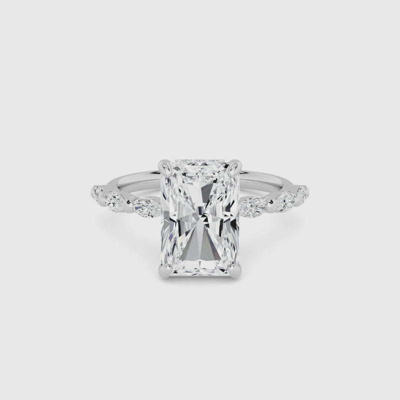 Radiant Cut Marquise Diamond Band Lab Diamond Engagement Ring (1.00ct+)