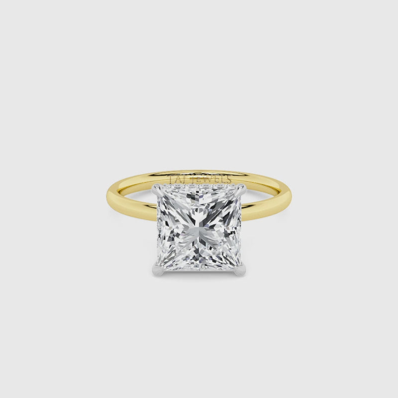 Princess Cut Solitaire Plain Band Lab Diamond Engagement Ring (Floating Head) (1ct+)