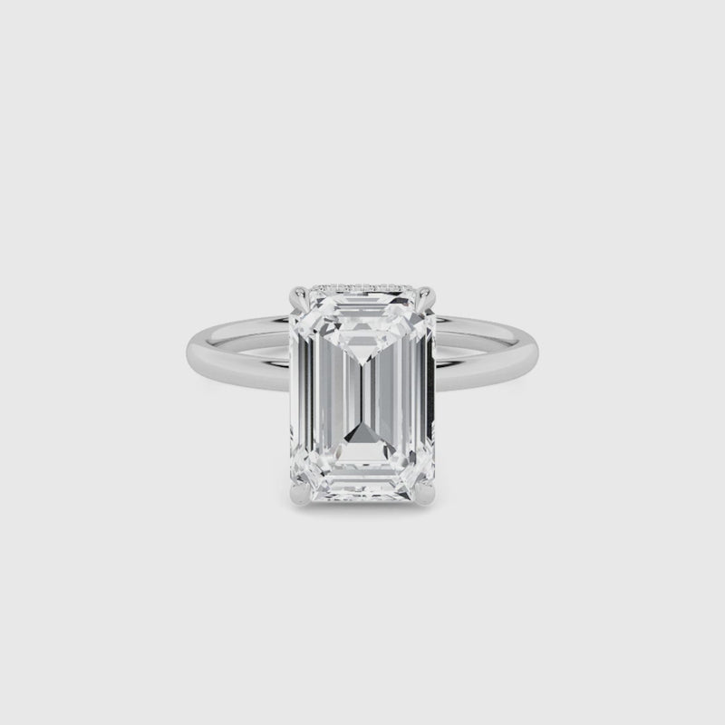 Emerald Cut Solitaire Plain Band Lab Diamond Engagement Ring (Floating Head) (1ct+)