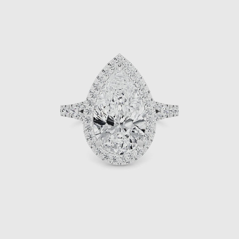 Pear Brilliant Cut Lab Diamond 3D Pave Split Shank Halo Engagement Ring (1.00ct+)