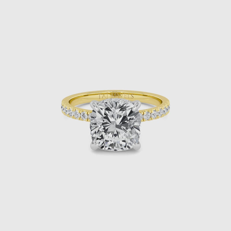 Cushion Cut Shoulder Set Lab Diamond Engagement Ring (Floating Head) (1ct+)