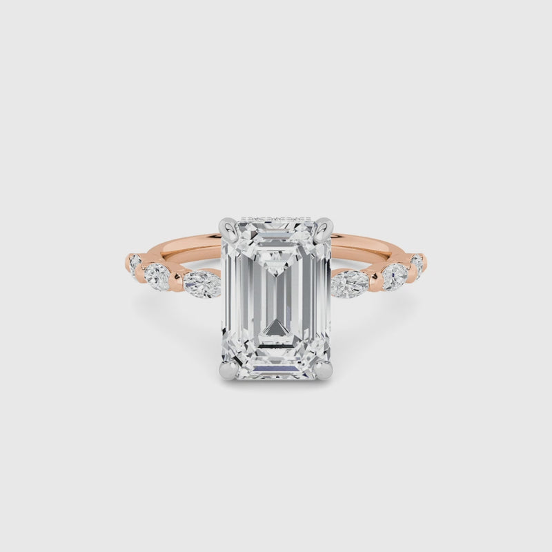 Emerald Cut Solitaire Marquise Diamond Band Lab Diamond Engagement Ring (1.00ct+)