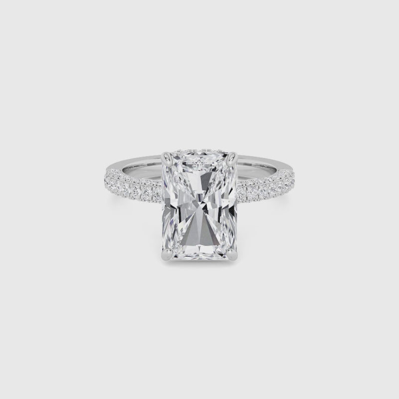 Radiant Cut 3D Pave Double Hidden Halo Lab Diamond Engagement Ring (1ct+)