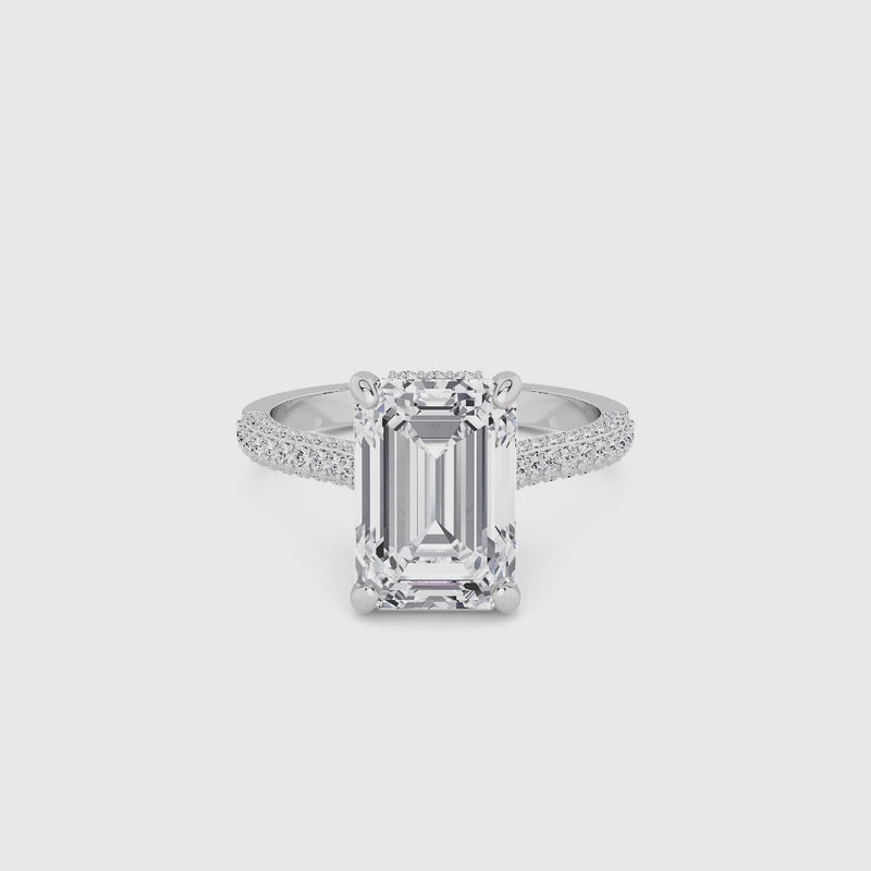 Emerald Cut 3D Pavé Cathedral Lab Diamond Engagement Ring (1.00ct+)