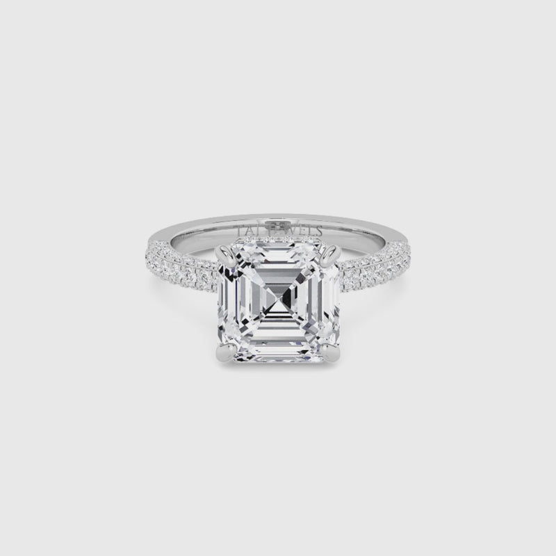 Asscher Cut 3D Pave Double Hidden Halo Lab Diamond Engagement Ring (1ct+)