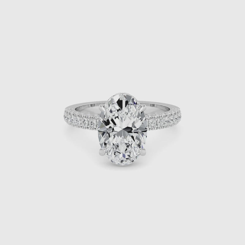 Oval Brilliant Cut 3D Pave Lab Diamond Engagement Ring (Floating Head) (1ct+)