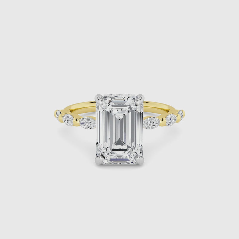 Emerald Cut Solitaire Marquise Diamond Band Lab Diamond Engagement Ring (1.00ct+)