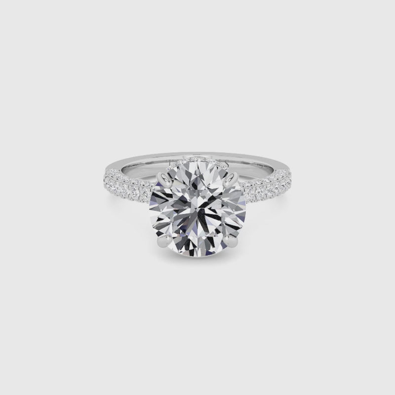 Round Brilliant Cut 3D Pave Double Hidden Halo Lab Diamond Engagement Ring (1ct+)