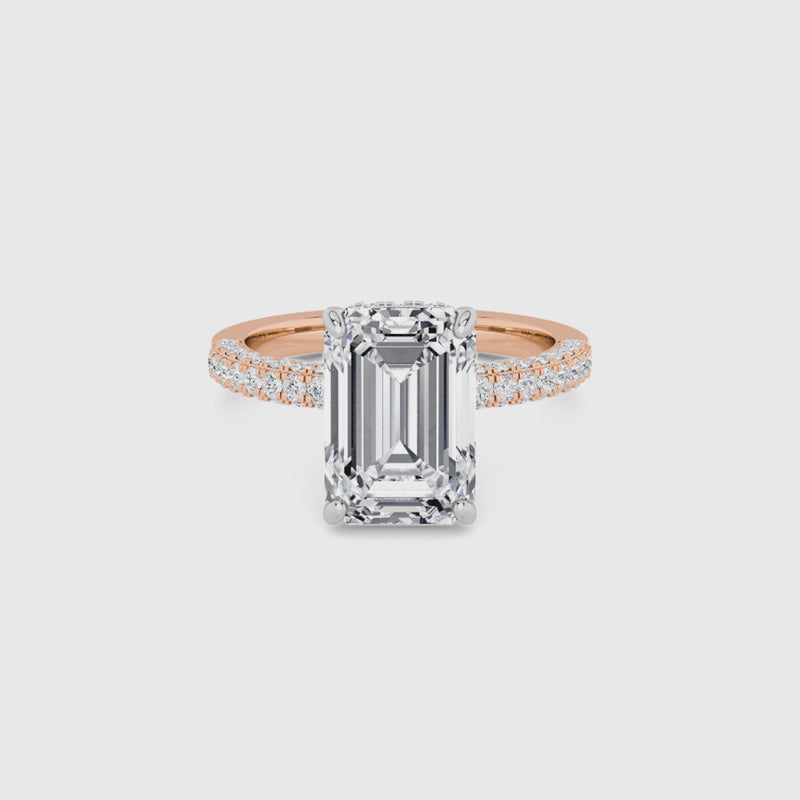 Emerald Cut 3D Pave Double Hidden Halo Lab Diamond Engagement Ring (1ct+)