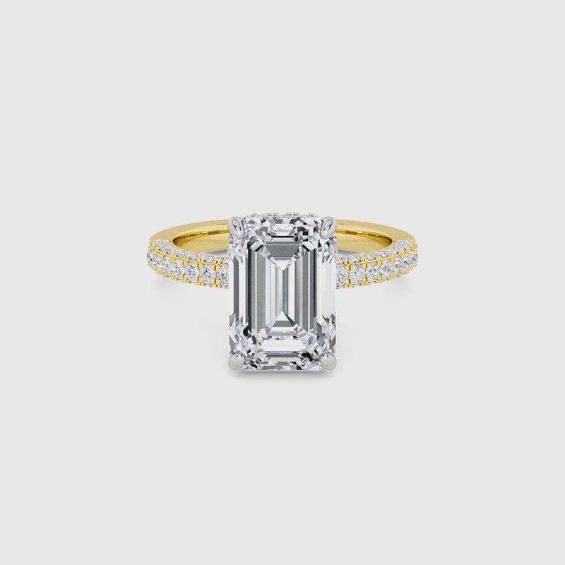 Emerald Cut 3D Pave Double Hidden Halo Lab Diamond Engagement Ring (1ct+)