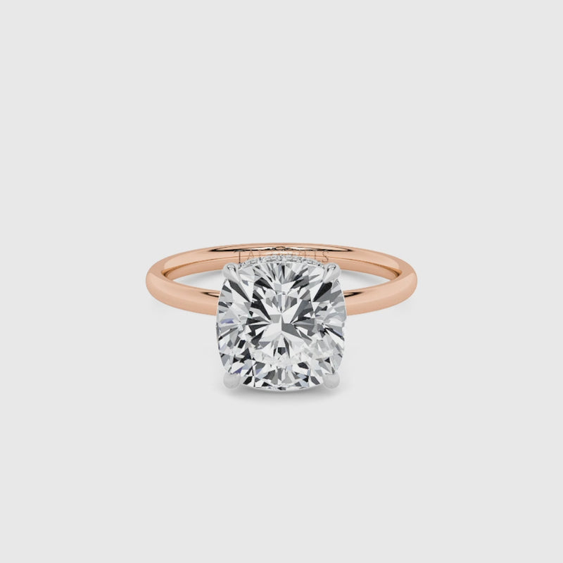 Cushion Cut Solitaire Plain Band Lab Diamond Engagement Ring (Floating Head) (1ct+)