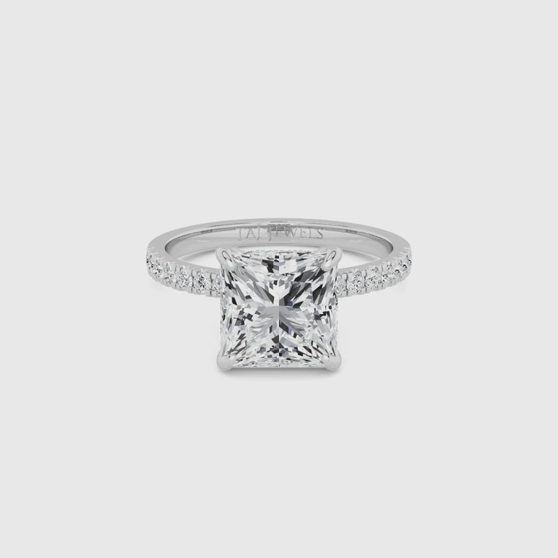 Princess Cut Shoulder Set Lab Diamond Engagement Ring (Floating Head) (1ct+)