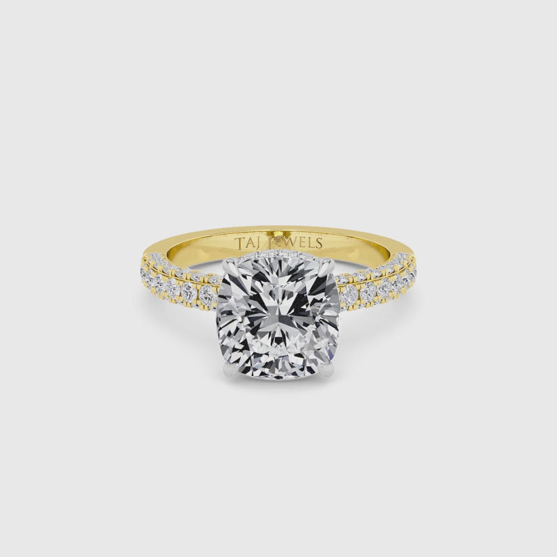 Cushion Cut 3D Pave Lab Diamond Engagement Ring (Floating Head) (1ct+)