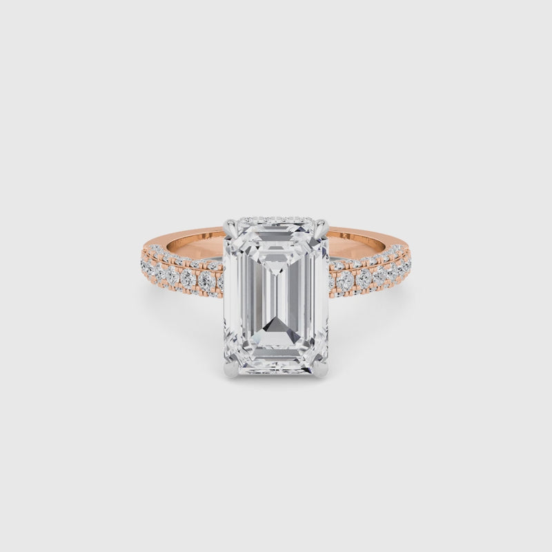 Emerald Cut 3D Pave Lab Diamond Engagement Ring (Floating Head) (1ct+)