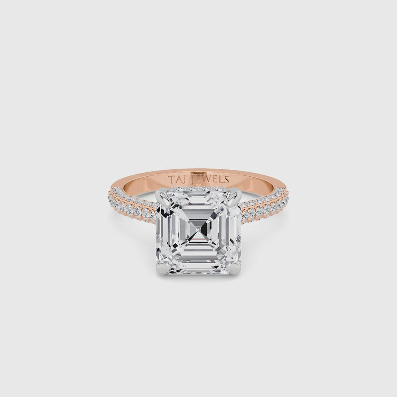 Asscher Cut 3D Pavé Cathedral Lab Diamond Engagement Ring (1.00ct+)