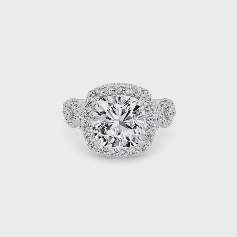 Cushion Cut Halo Braided Band Lab Diamond Engagement Ring (1ct+)