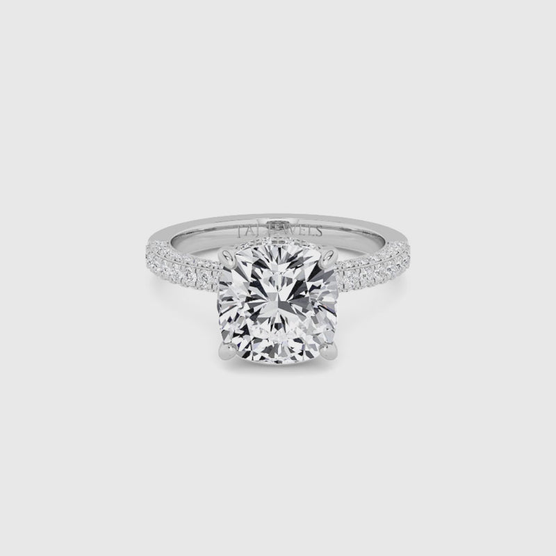 Cushion Cut 3D Pave Double Hidden Halo Lab Diamond Engagement Ring (1ct+)