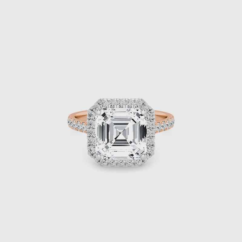 Asscher Cut Lab Diamond Halo Engagement Ring (Cathedral) (0.50ct+)