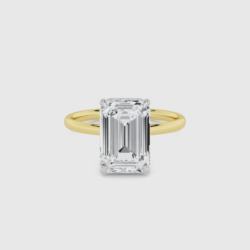 Emerald Cut Solitaire Plain Band Lab Diamond Engagement Ring (Floating Head) (1ct+)