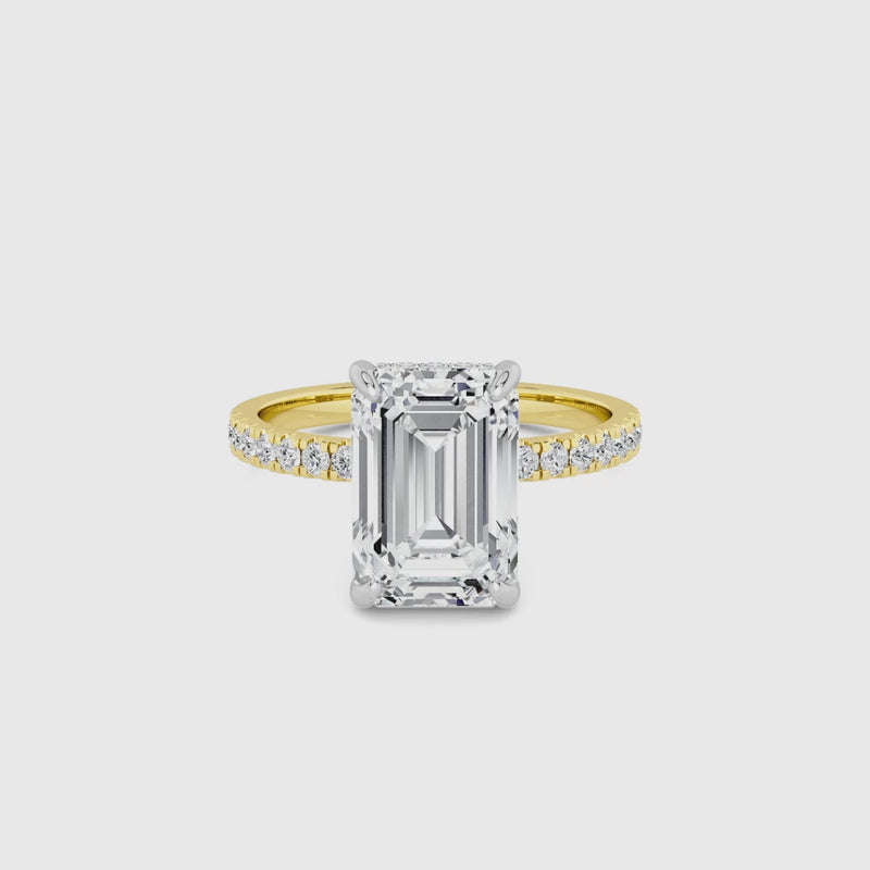 Emerald Cut Shoulder Set Lab Diamond Engagement Ring (Floating Head) (1ct+)