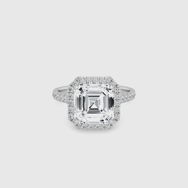 Asscher Cut Lab Diamond Halo Engagement Ring (Cathedral) (0.50ct+)