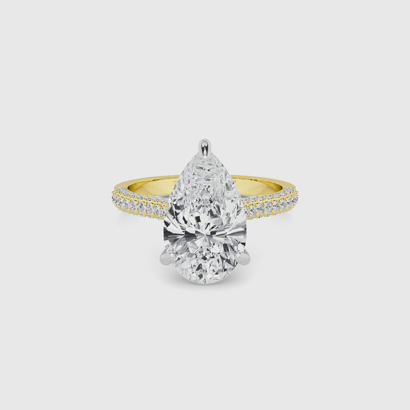 Pear Brilliant Cut 3D Pavé Cathedral Lab Diamond Engagement Ring (1.00ct+)