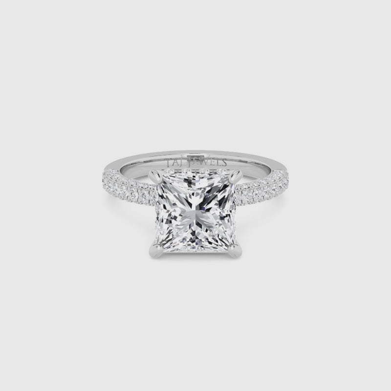 Princess Cut 3D Pave Double Hidden Halo Lab Diamond Engagement Ring (1ct+)